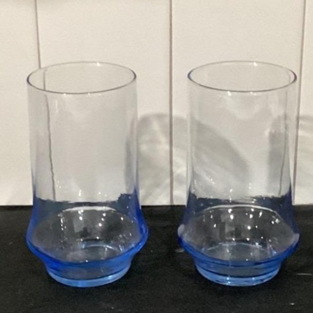 Vintage 2 Libbey IMPROMPTU Azure Blue 16 Oz Drinking Glasses 5 5/8"